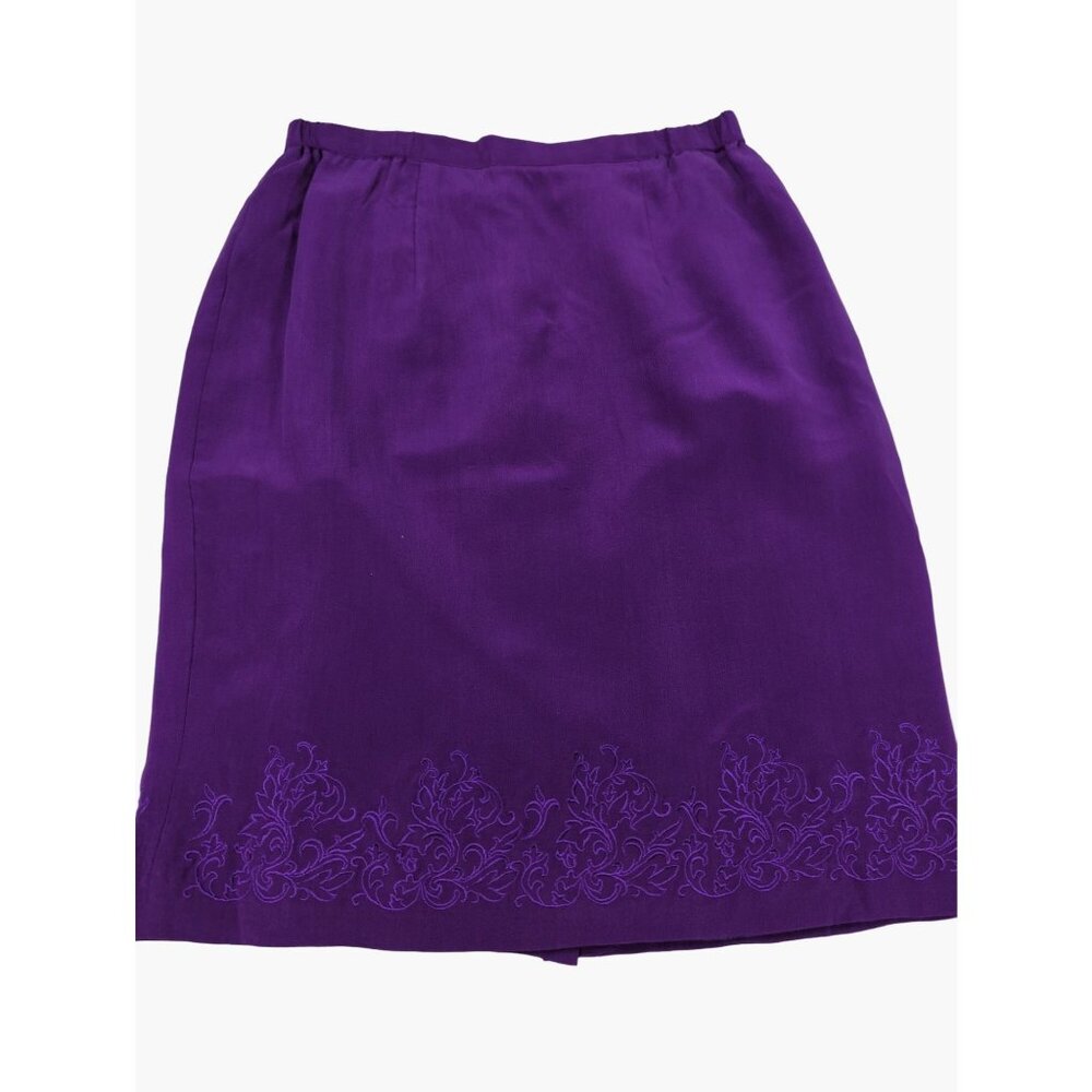 Vtg 100% Silk Boutique Womens Sz 10 Purple Embroidered Fully Lined Skirt New